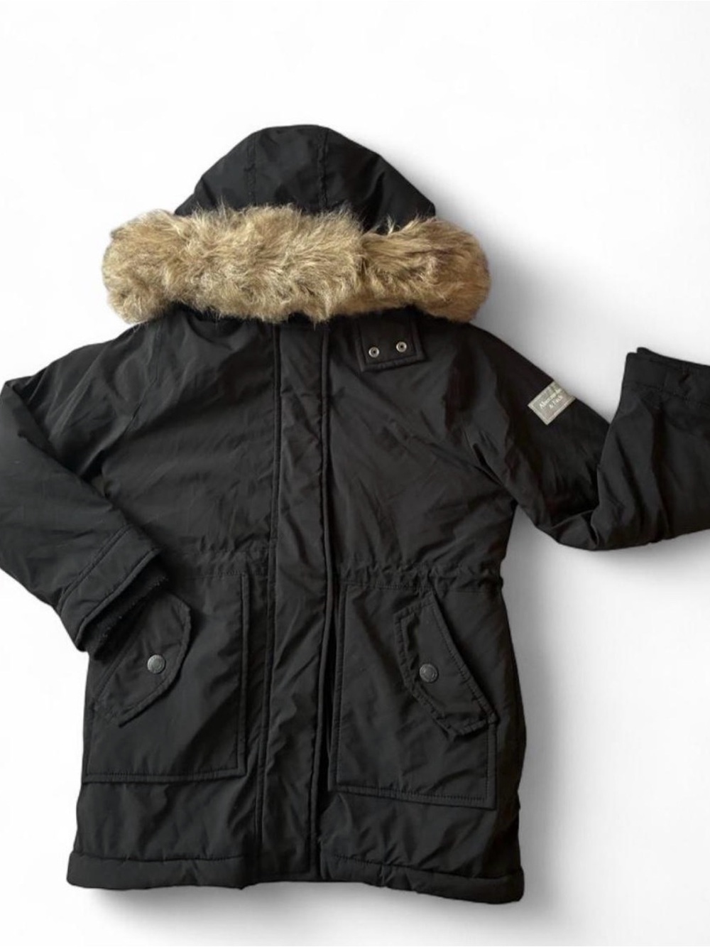 Abercrombie & Fitch Black Puffer Parka with Faux-Fur Hood